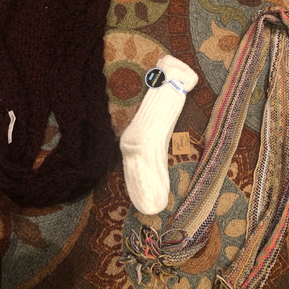 Set of two scarves and fuzzy socks